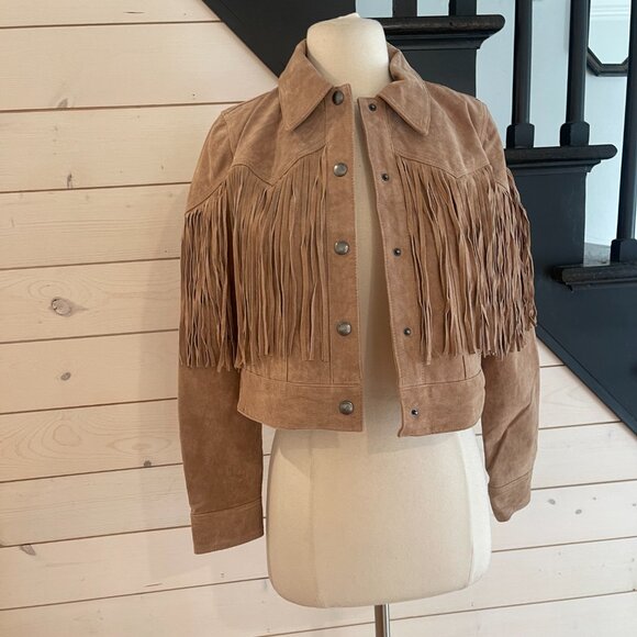 Blank NYC Real Suede Fringe Western Jacket Almond Butter 100% leather NWT - Picture 6 of 10